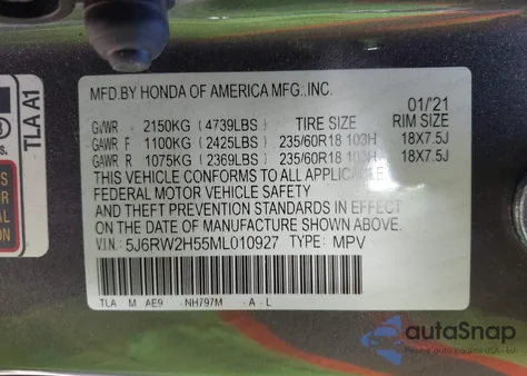 2021 Honda Cr-V Awd Ex from USA, damaged, VIN 5J6RW2H55ML010927